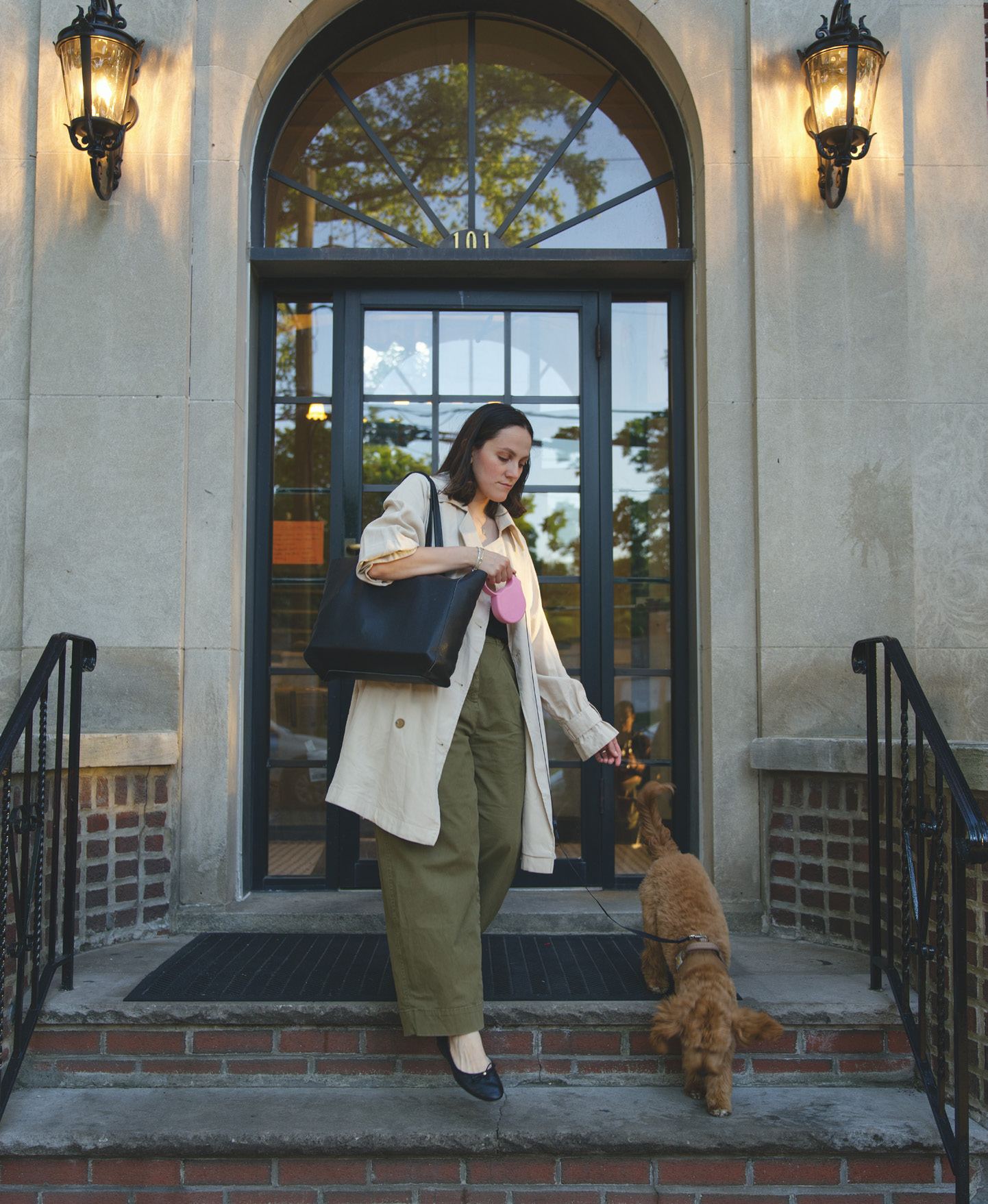 Leaving through an arched doorway with the Essex Tote